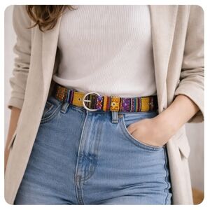 Anthropologie Boho Woven Cotton Mix Belt – Multicolor Pattern, Size M